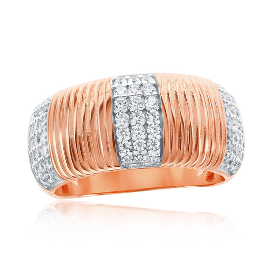 Suzy Levian Rose Sterling Silver White Cubic Zirconia Pave Lined Wide Band