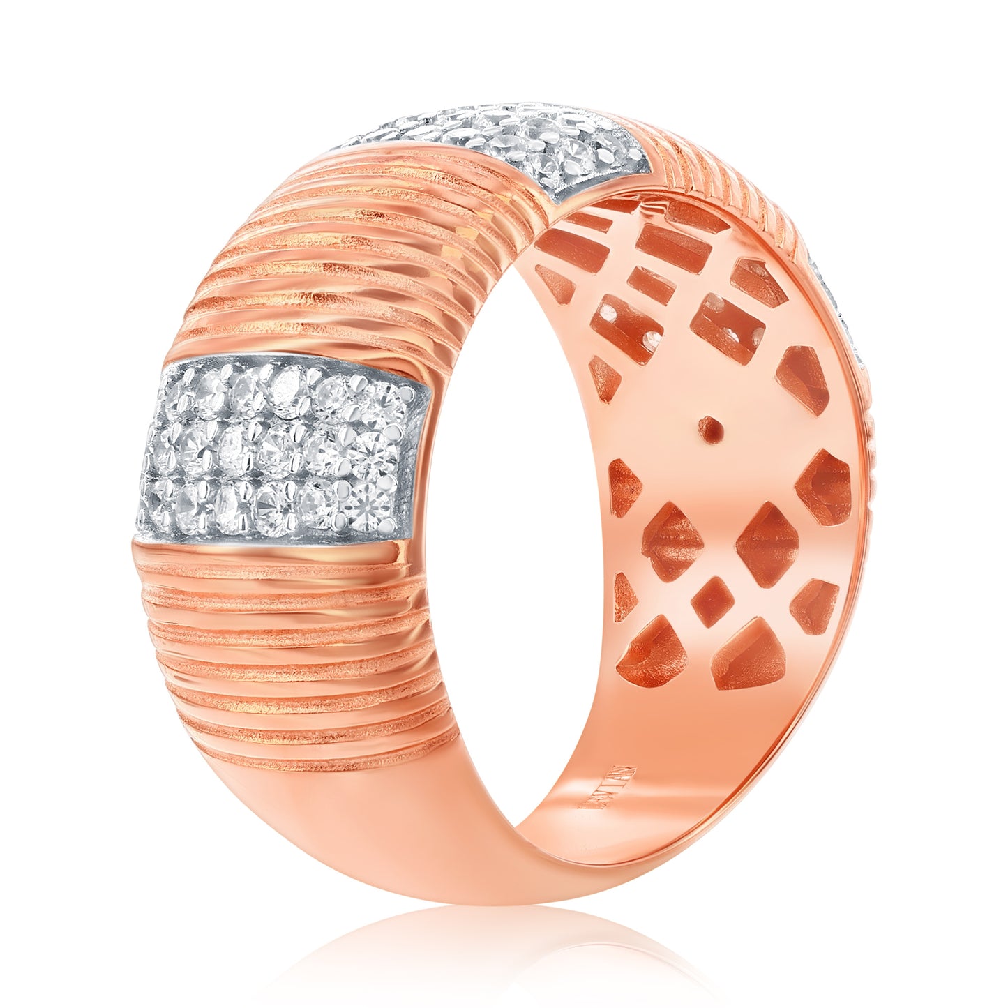 Suzy Levian Rose Sterling Silver White Cubic Zirconia Pave Lined Wide Band
