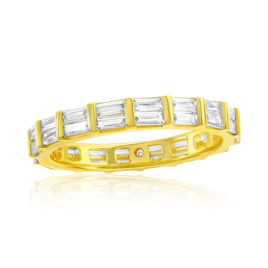 Suzy Levian Yellow Sterling Silver Baguette Emerald Cut Cubic Zirconia Eternity Band