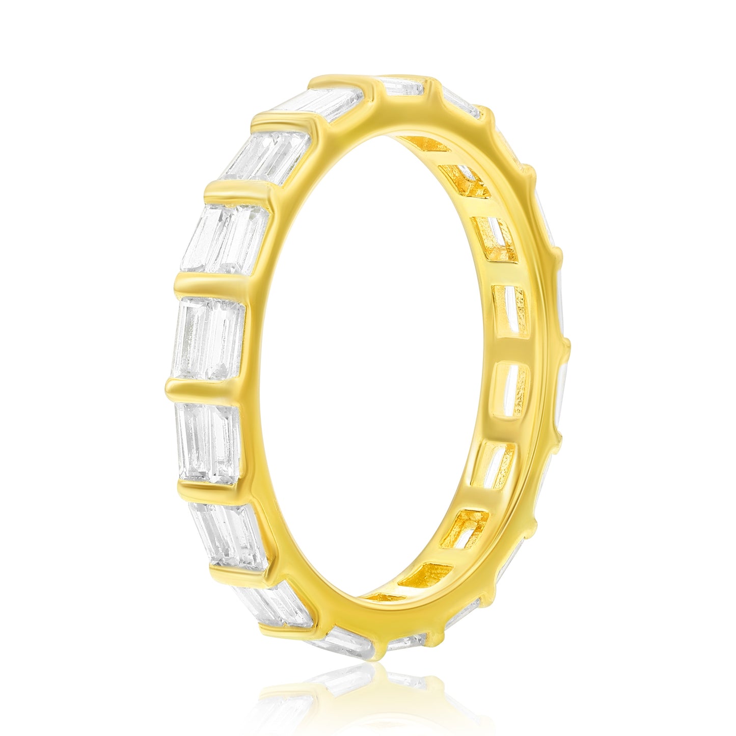 Suzy Levian Yellow Sterling Silver Baguette Emerald Cut Cubic Zirconia Eternity Band