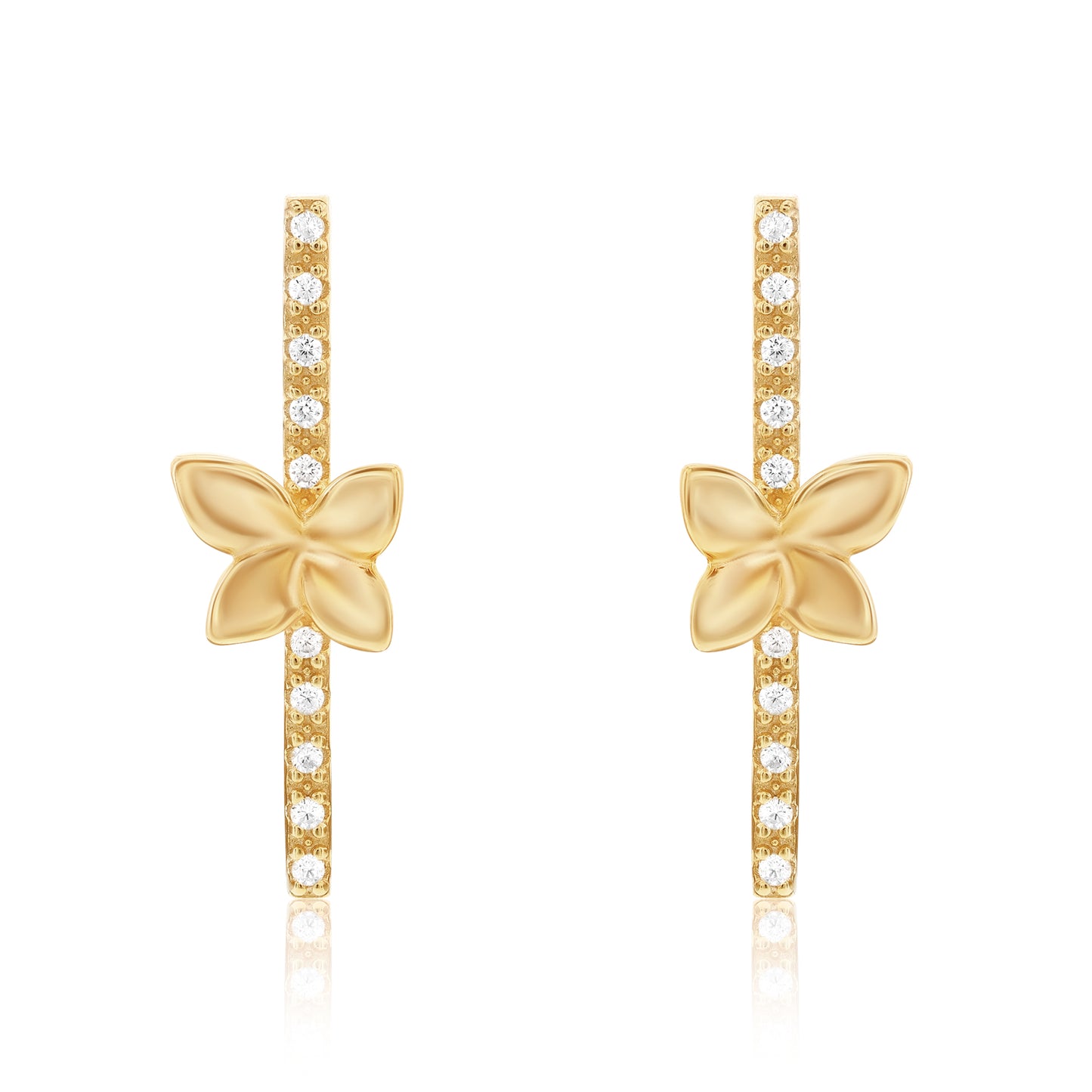 Suzy Levian Yellow Sterling Silver White Cubic Zirconia Flower Accent Line Drop Earrings