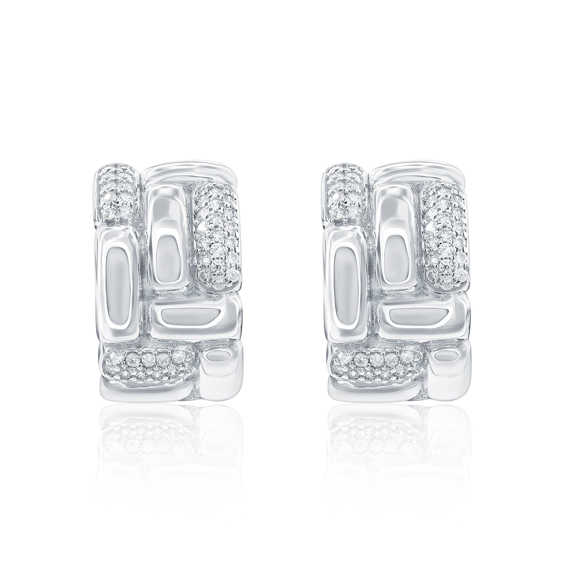 ピアス　No.5136 Suzy Levian Sterling Silver & White Cubic Zirconia Pave Checkered
