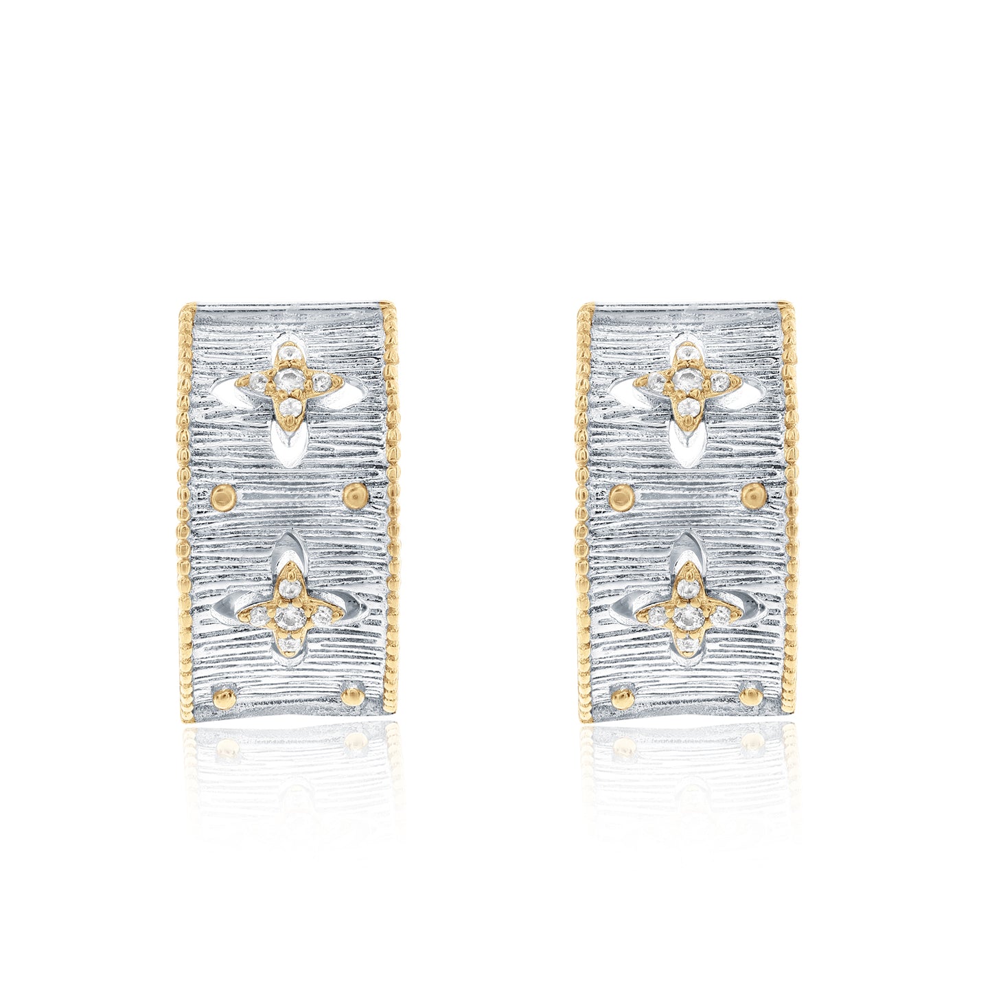 Suzy Levian Sterling Silver White Cubic Zirconia Brushed Finish Italian Florentine Huggie Earrings