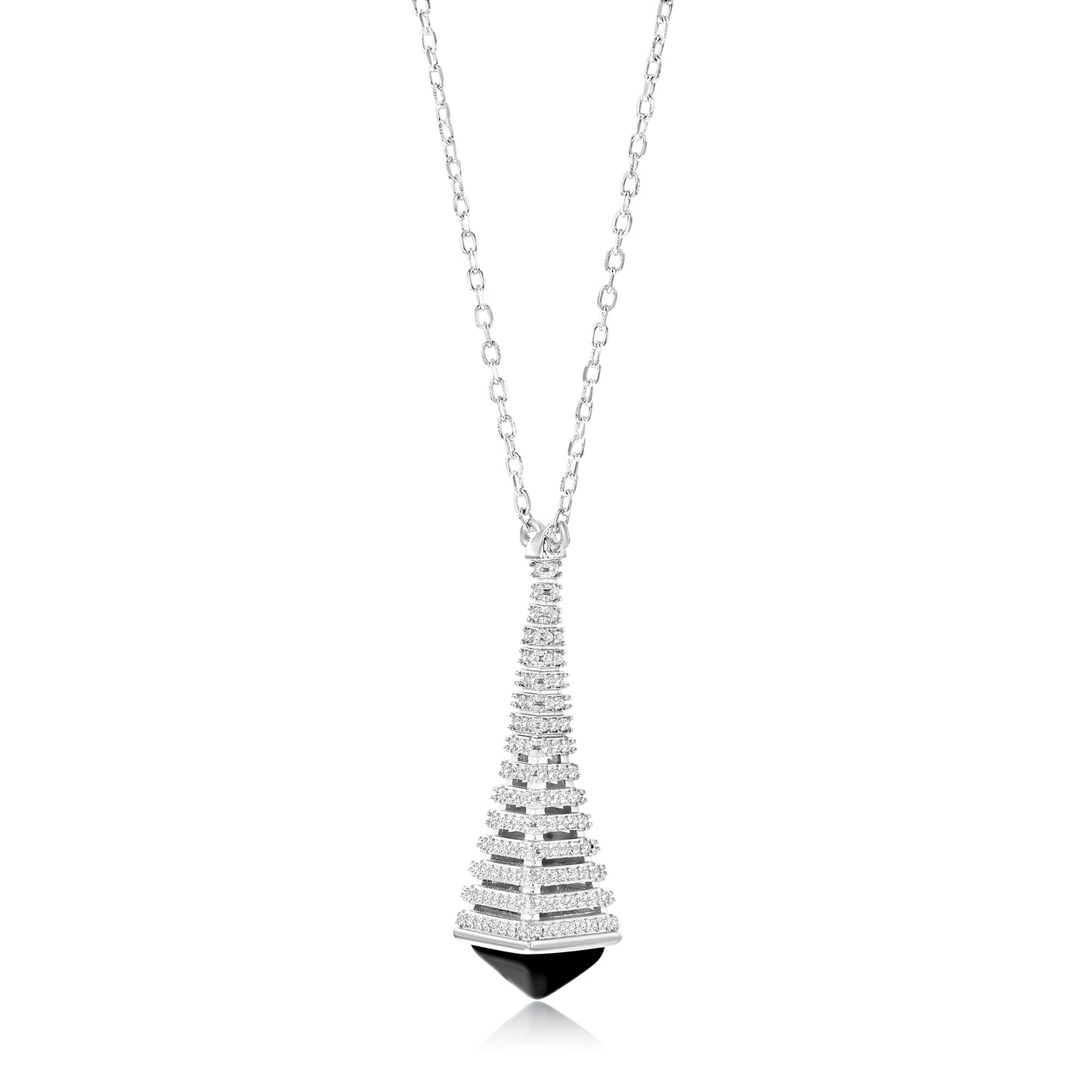 Suzy Levian Sterling Silver Pave White Cubic Zirconia Black Enamel Eiffel Tower Paris Pendant