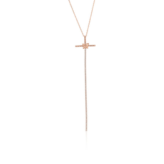 Suzy Levian Rose Sterling Silver Cubic Zirconia Cross Flower Accent Drop Pendant Necklace