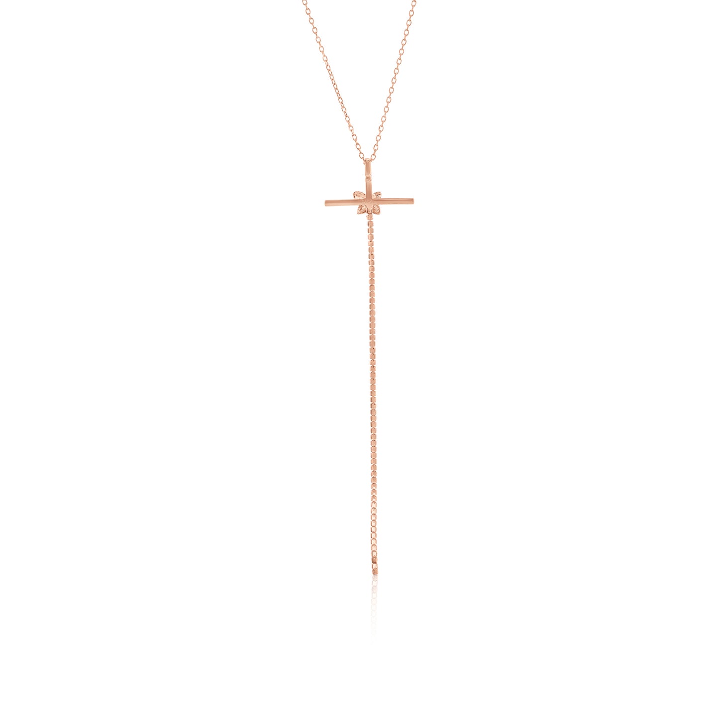 Suzy Levian Rose Sterling Silver Cubic Zirconia Cross Flower Accent Drop Pendant Necklace