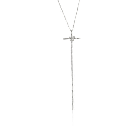 Suzy Levian White Sterling Silver Cubic Zirconia Cross Flower Accent Drop Pendant Necklace