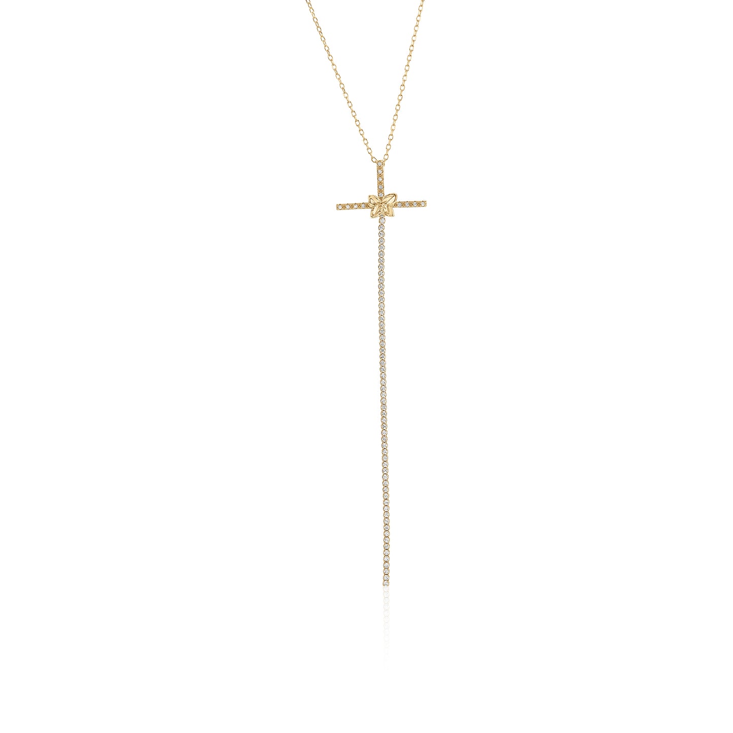 Suzy Levian Yellow Sterling Silver Cubic Zirconia Cross Flower Accent Drop Pendant Necklace