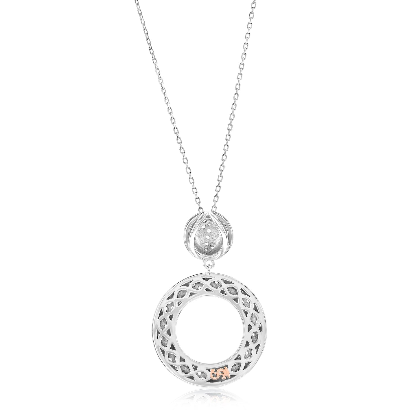 Suzy Levian Sterling Silver Pave White Cubic Zirconia Black Enamel Circle Drop Pendant