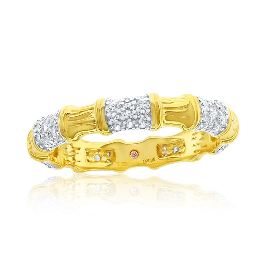 Suzy Levian Yellow Sterling Silver Cubic Zirconia Pave Bamboo Alternating Eternity Band