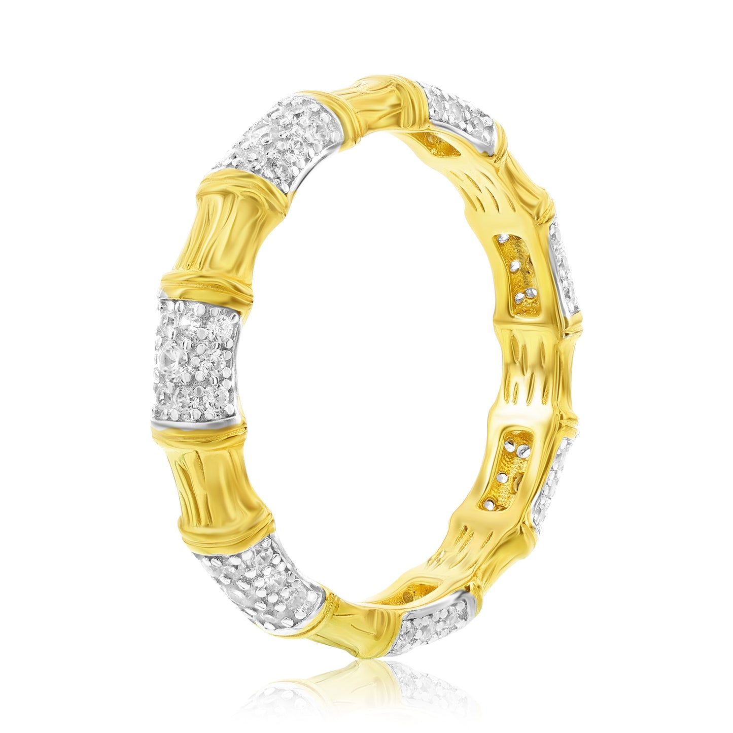 Suzy Levian Yellow Sterling Silver Cubic Zirconia Pave Bamboo Alternating Eternity Band