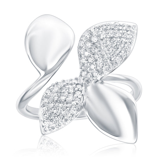 Suzy Levian Sterling Silver Cubic Zirconia Abstract Open Flower Ring