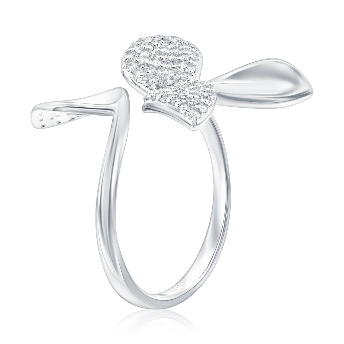 Suzy Levian Sterling Silver Cubic Zirconia Abstract Open Flower Ring