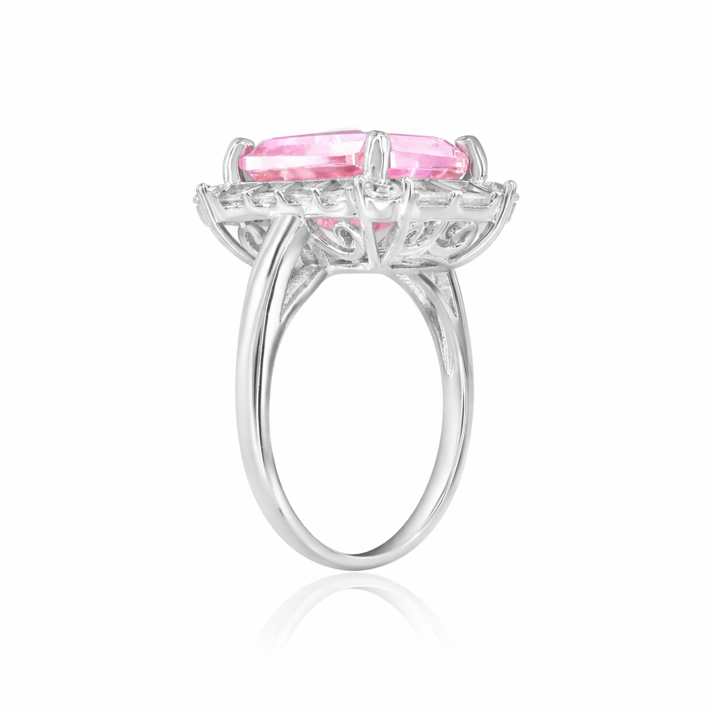 Suzy Levian Sterling Silver Emerald-Cut Pink Cubic Zirconia White Cubic Zirconia Ring