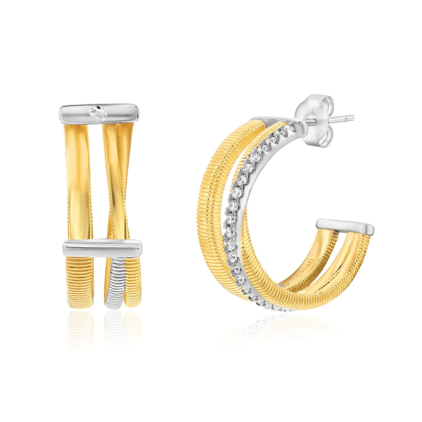 Suzy Levian Yellow Sterling Silver & Cubic Zirconia Triple Row Coil Huggie Hoop Earrings