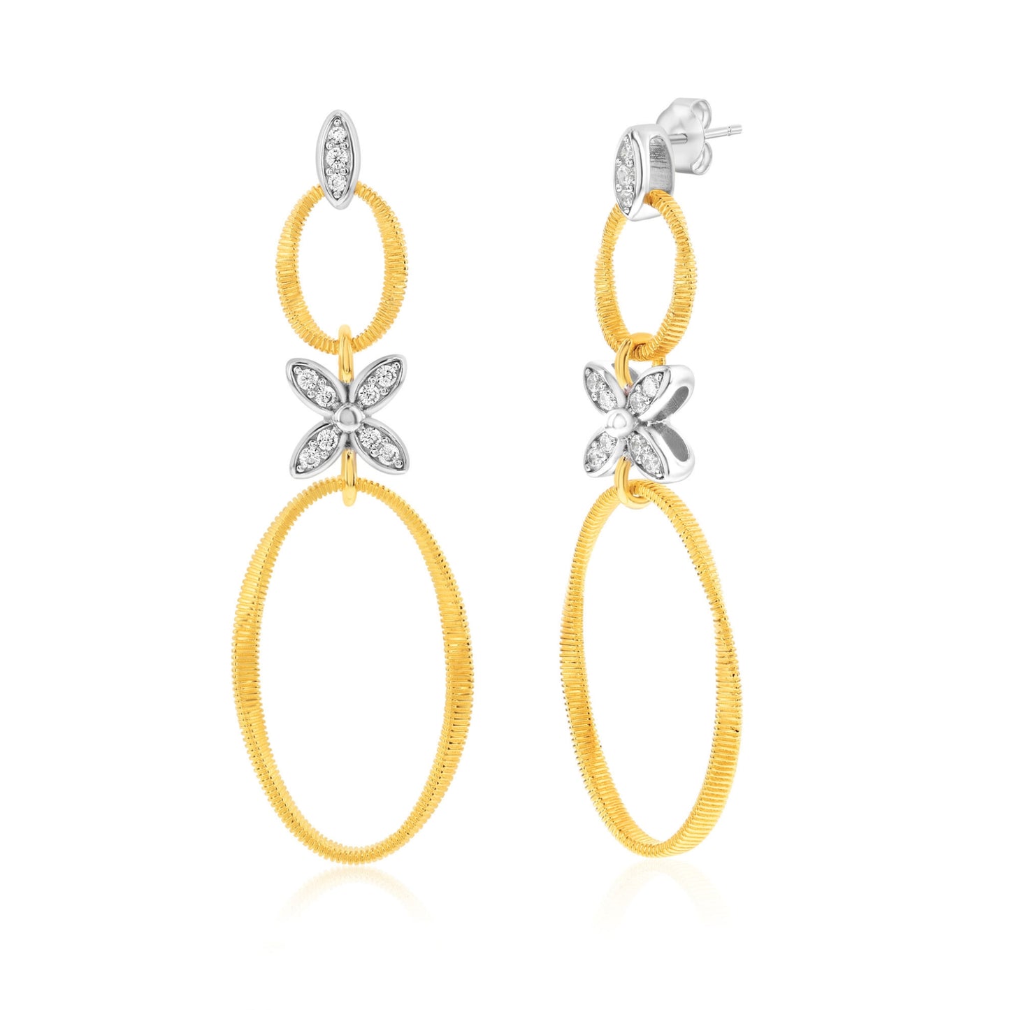 Suzy Levian The Golden Helix Yellow Sterling Silver & Cubic Zirconia Flower Double Circle Coil Earrings
