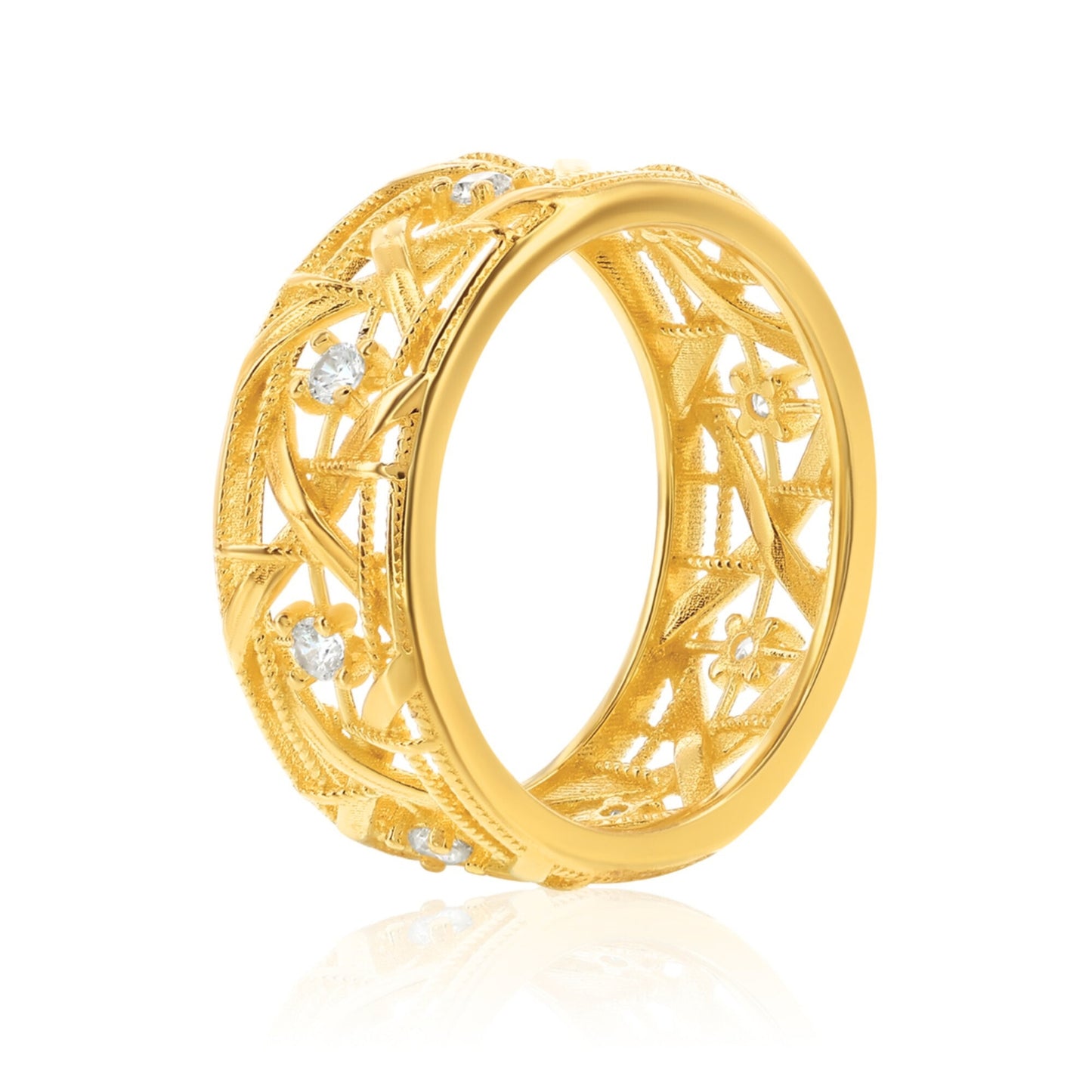 Suzy Levian Yellow Sterling Silver White Cubic Zirconia Cutout Ring