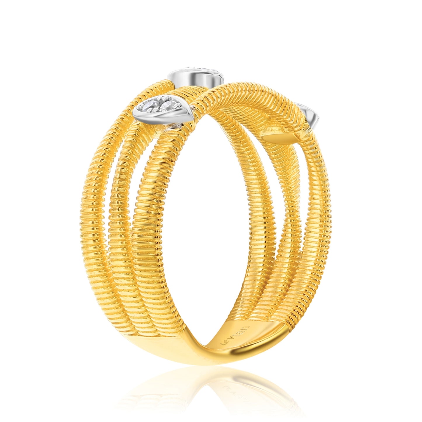 Suzy Levian The Golden Helix Yellow Sterling Silver White Cubic Zirconia Coil Three Row Triple Oval Ring