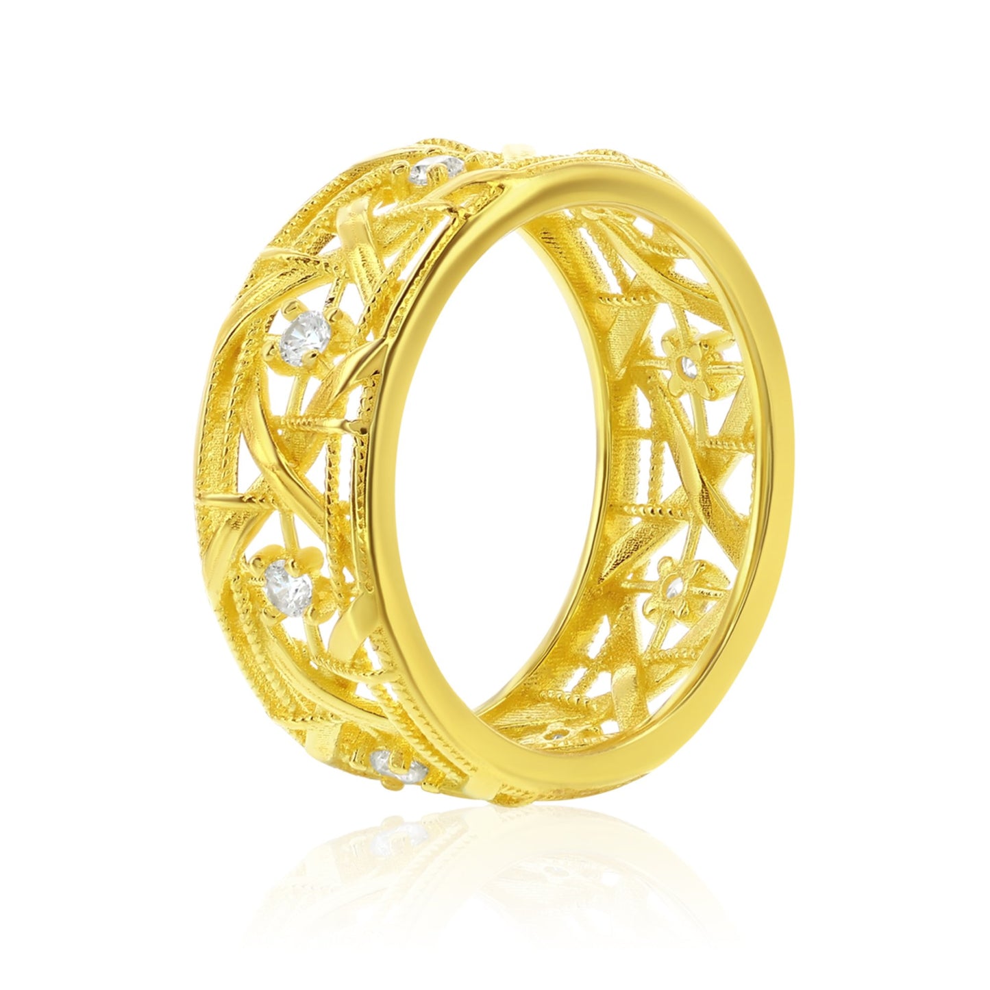 Suzy Levian Yellow Sterling Silver White Cubic Zirconia Cutout Ring