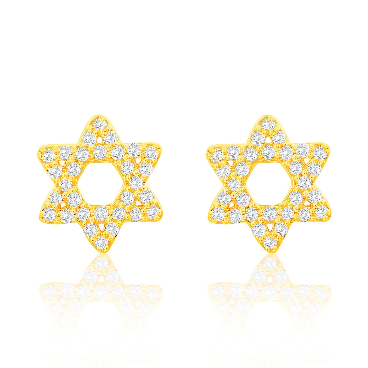 Suzy Levian 14K Yellow Gold .13 cttw Diamond Pave Star Of David Stud Earrings