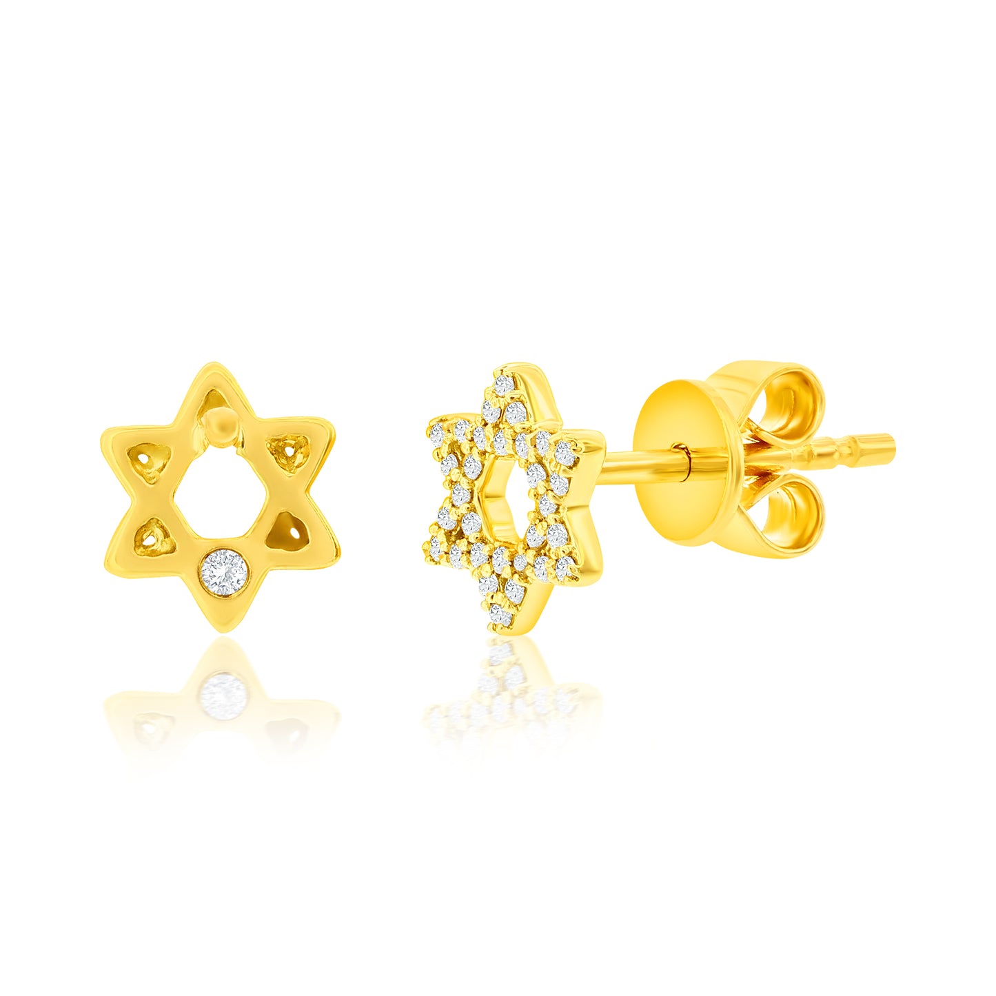 Suzy Levian 14K Yellow Gold .13 cttw Diamond Pave Star Of David Stud Earrings