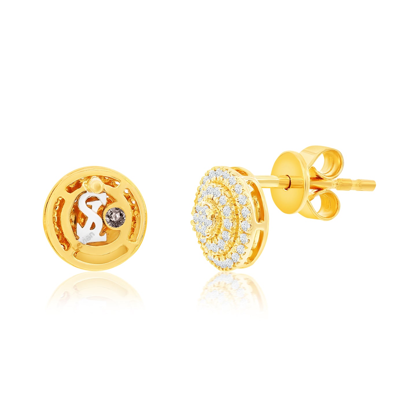 Suzy Levian 14K Yellow Gold .17 cttw Pave Diamond Round Stud Earrings