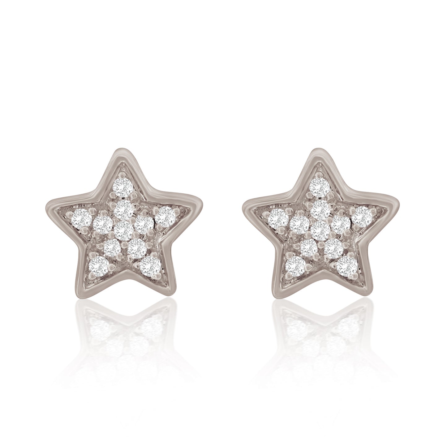 Suzy Levian 14K White Gold .06 cttw Pave Diamond Star Stud Earrings