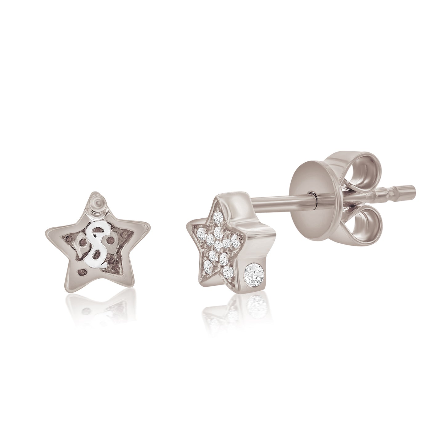 Suzy Levian 14K White Gold .06 cttw Pave Diamond Star Stud Earrings
