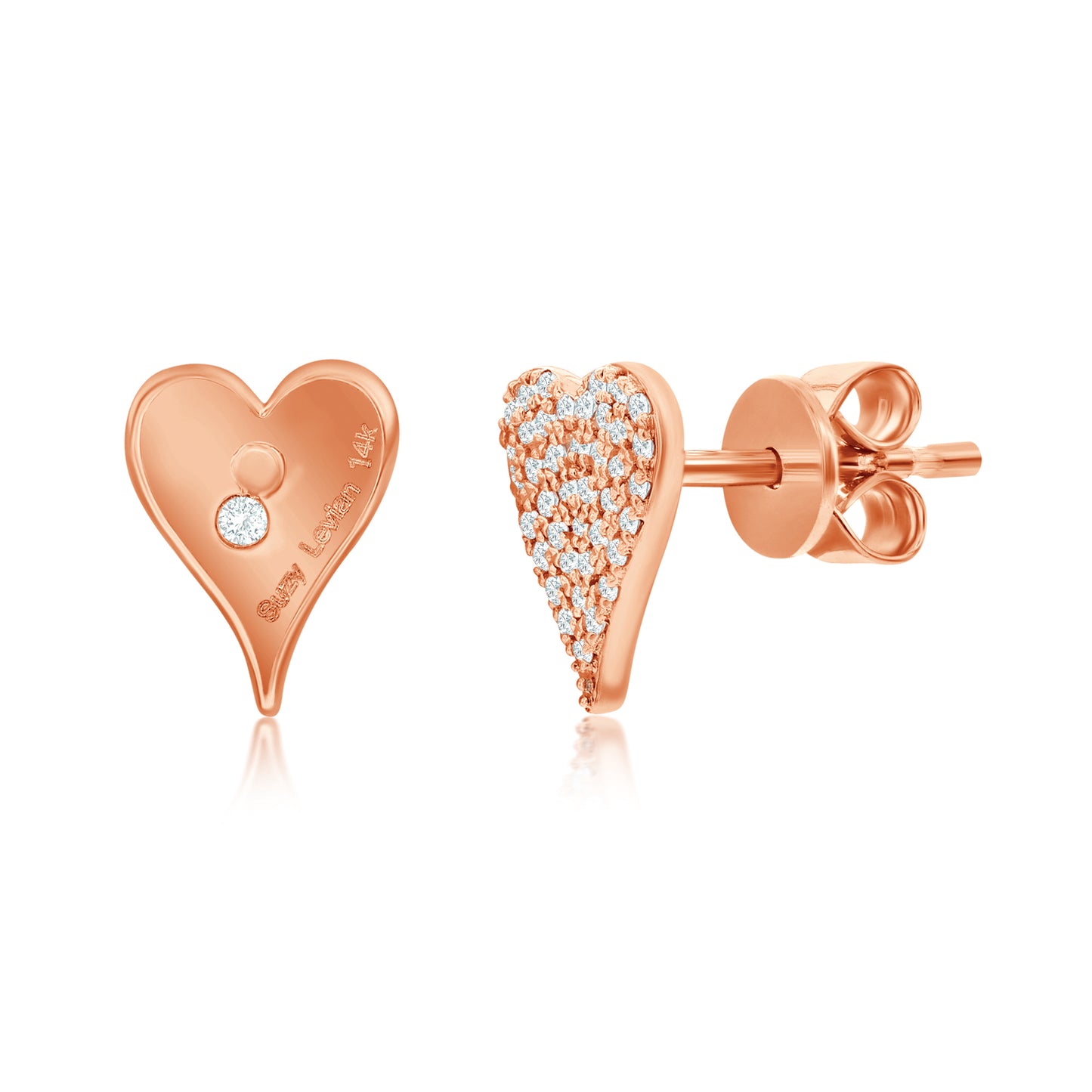 Suzy Levian 14K Rose Gold & .16 cttw Diamond Pave Elongated Heart Stud Earrings