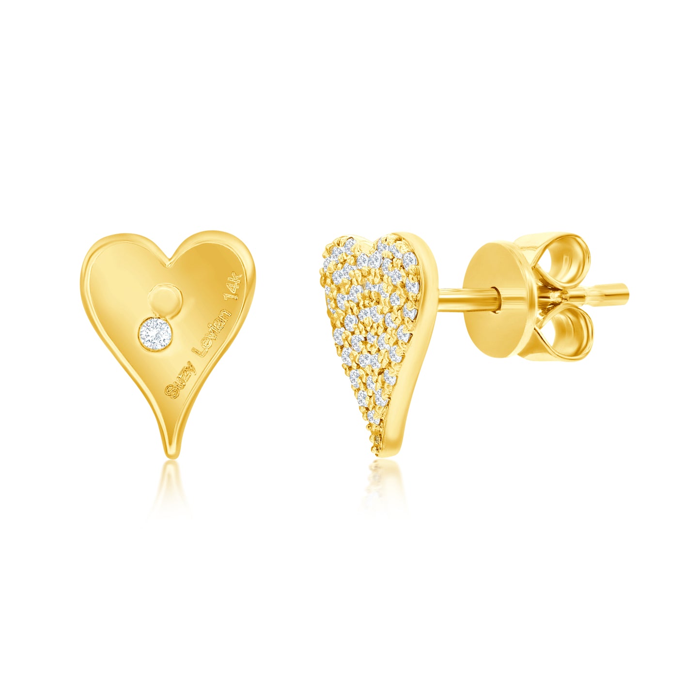 Suzy Levian 14K Yellow Gold & .16 cttw Diamond Pave Elongated Heart Stud Earrings