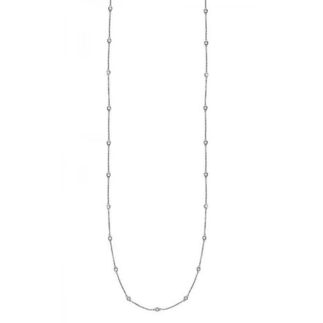 Suzy Levian 14k White Gold 1 cttw Bezel Diamond Station Necklace (36 inch)