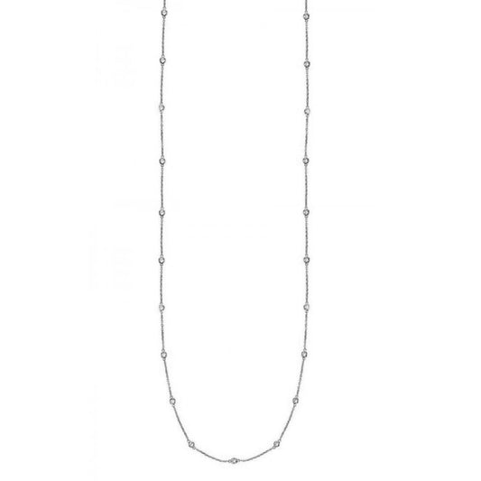 Suzy Levian 14k White Gold 1 cttw Bezel Diamond Station Necklace (36 inch)