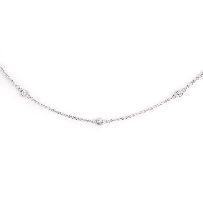 Suzy Levian 14k White Gold 1 cttw Bezel Diamond Station Necklace (36 inch)