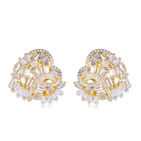 Suzy Levian Yellow Sterling Silver White Cubic Zirconia Large Heart Cluster Earrings