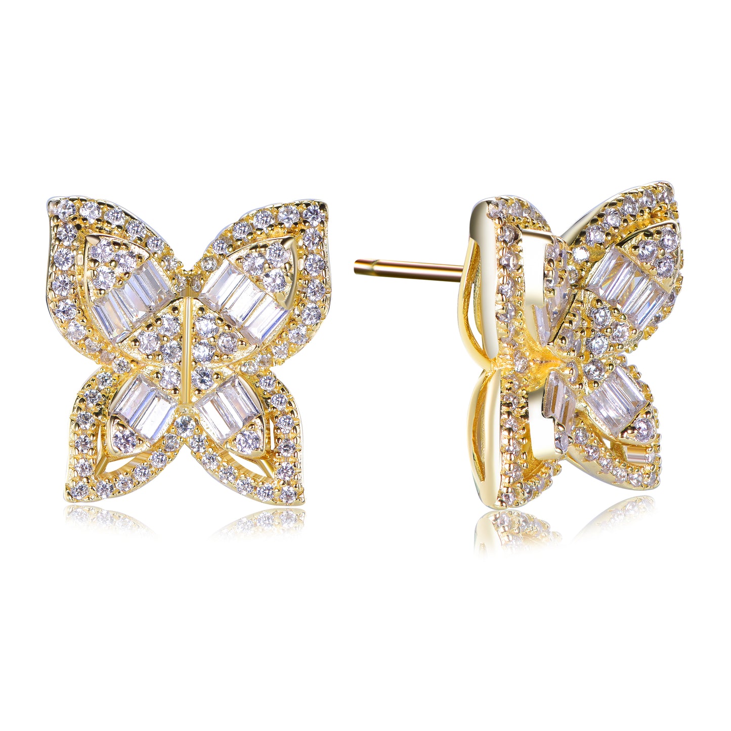 Suzy Levian Yellow Sterling Silver & White Cubic Zirconia Multi-Cut Large Butterfly Earrings