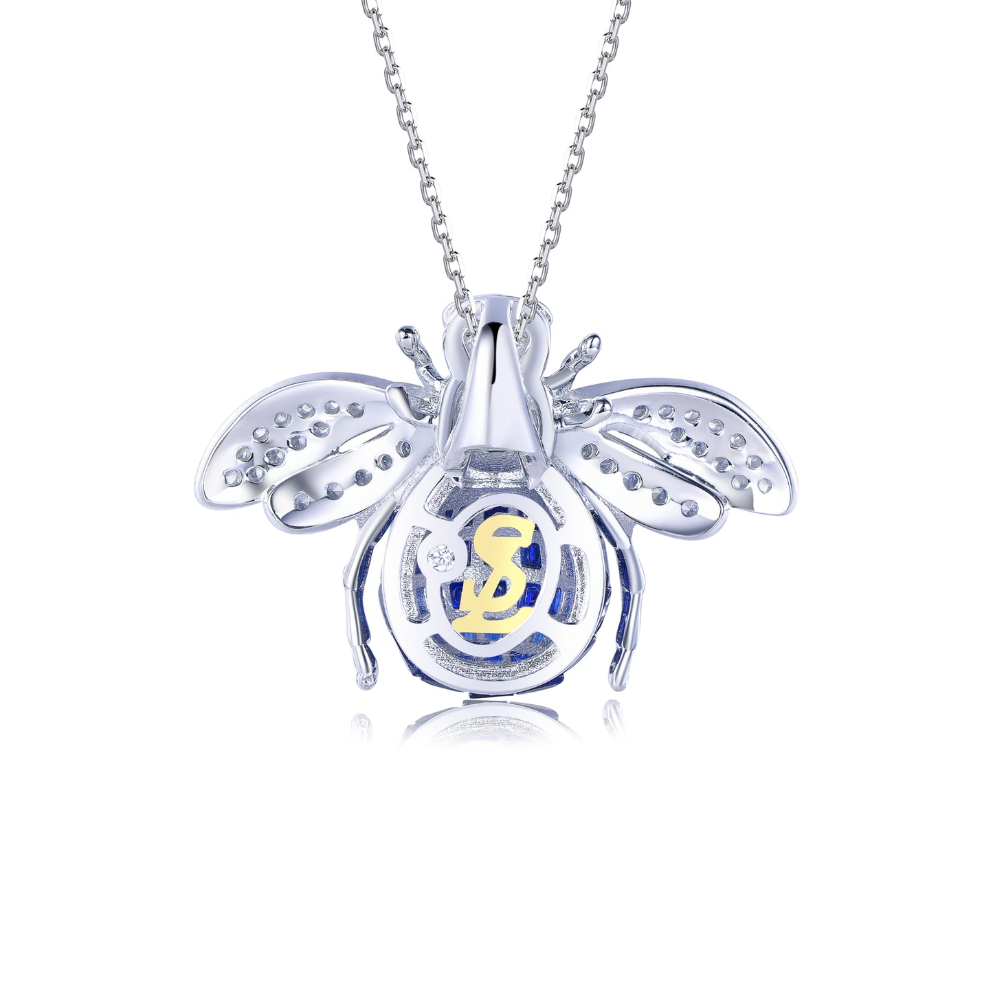 Suzy Levian Sterling Silver Invisible Set Blue White Cubic Zirconia Bumble Bee Pendant