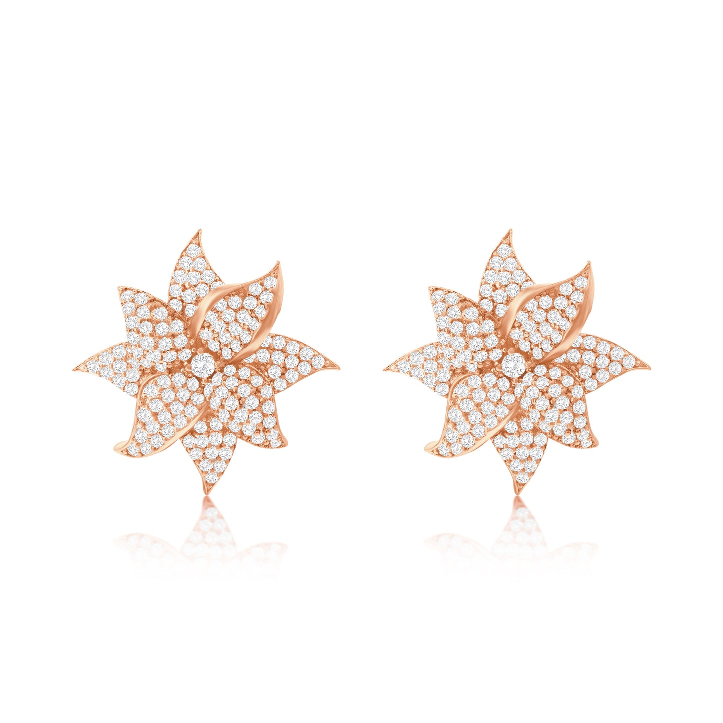 Suzy Levian Rose Sterling Silver White Cubic Zirconia Large Pave Flower Earrings