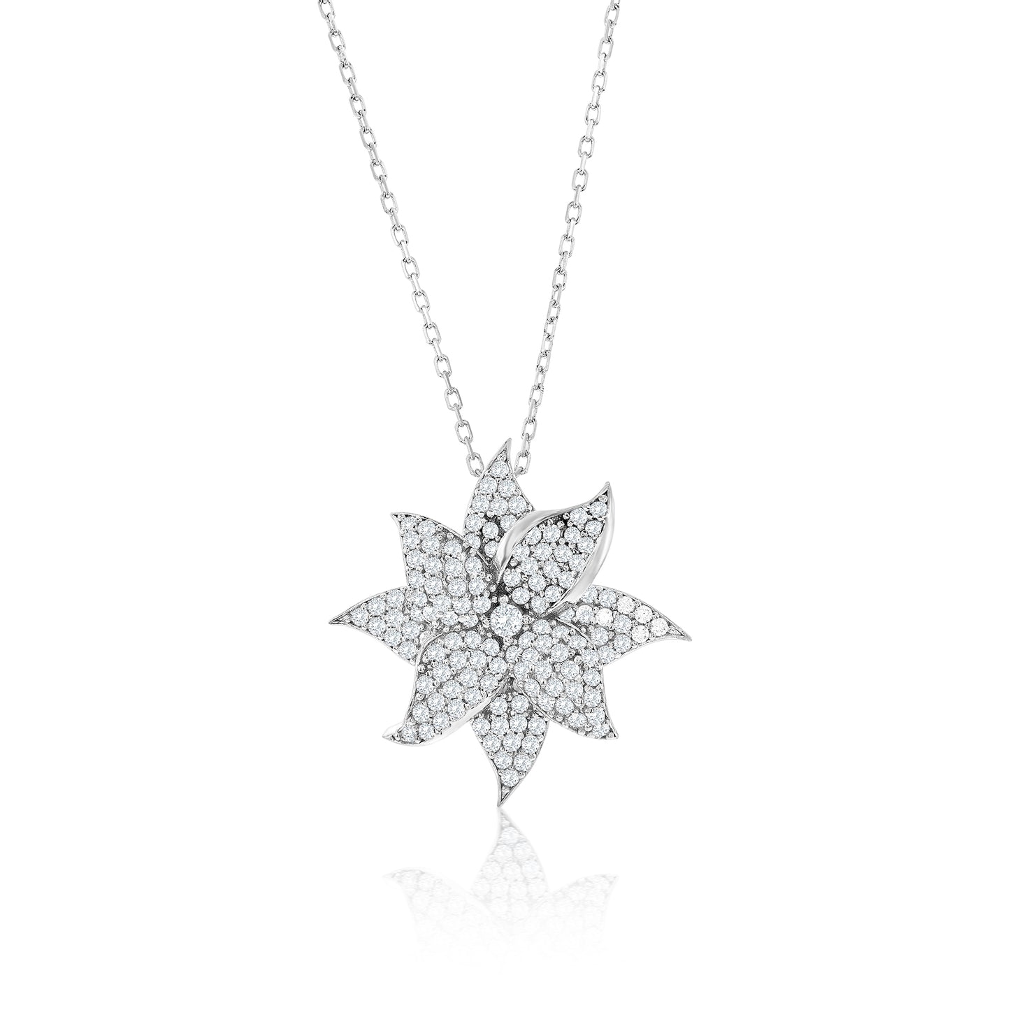 Suzy Levian White Sterling Silver White Cubic Zirconia Large Pave Flower Pendant