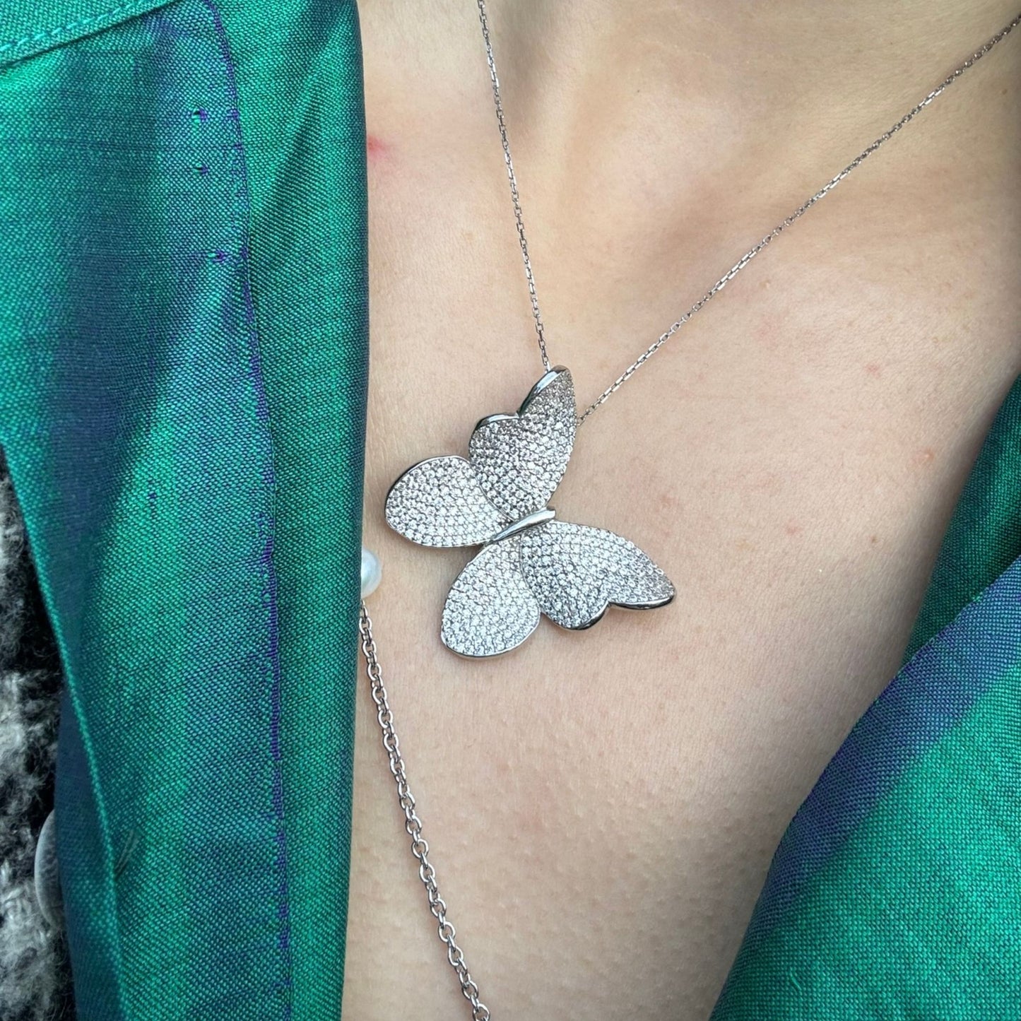 Suzy Levian White Sterling White Cubic Zirconia Butterfly Pendant