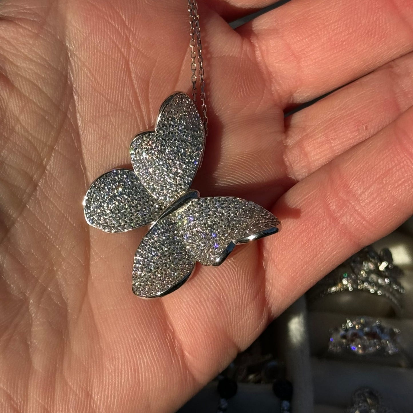 Suzy Levian White Sterling White Cubic Zirconia Butterfly Pendant