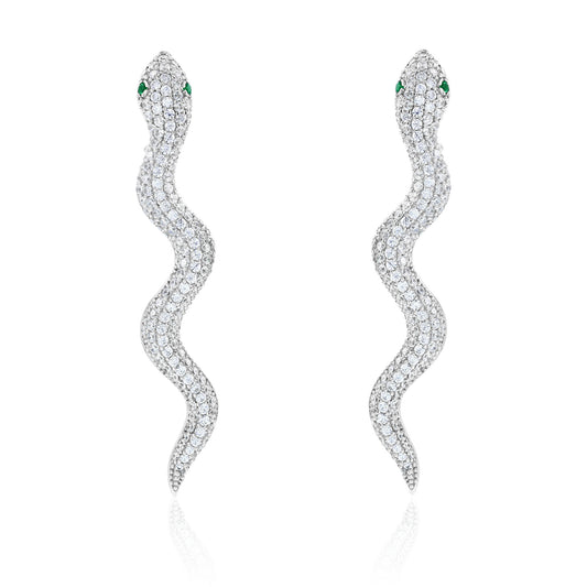 Suzy Levian Sterling Silver Cubic Zirconia Wild Snake Earrings