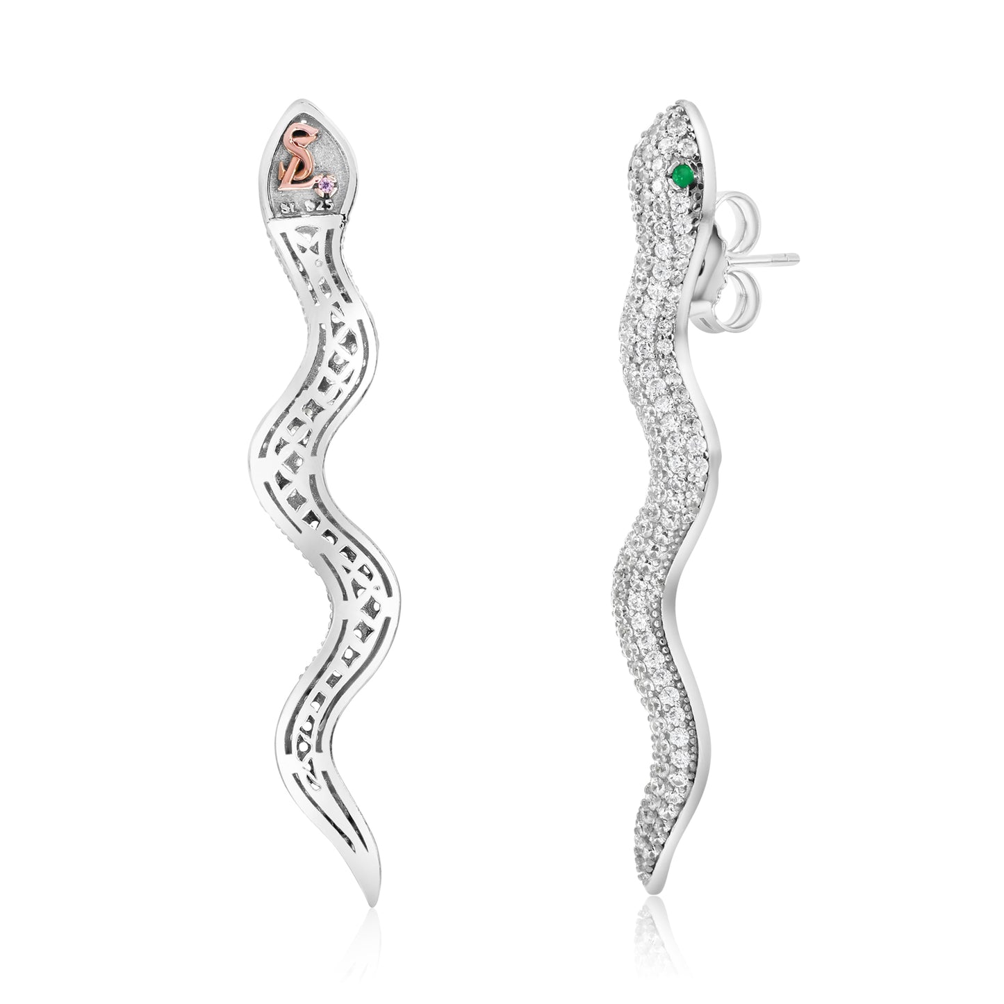 Suzy Levian Sterling Silver Cubic Zirconia Wild Snake Earrings
