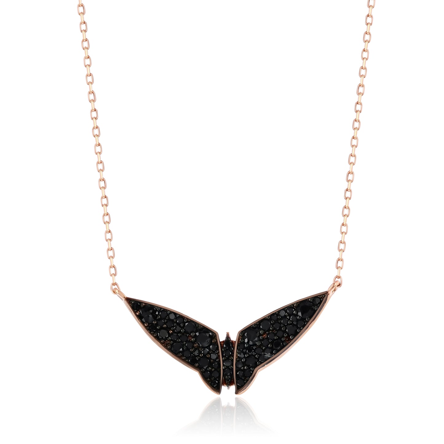 Suzy Levian Rose Sterling Silver Black Cubic Zirconia Bat Wings Necklace