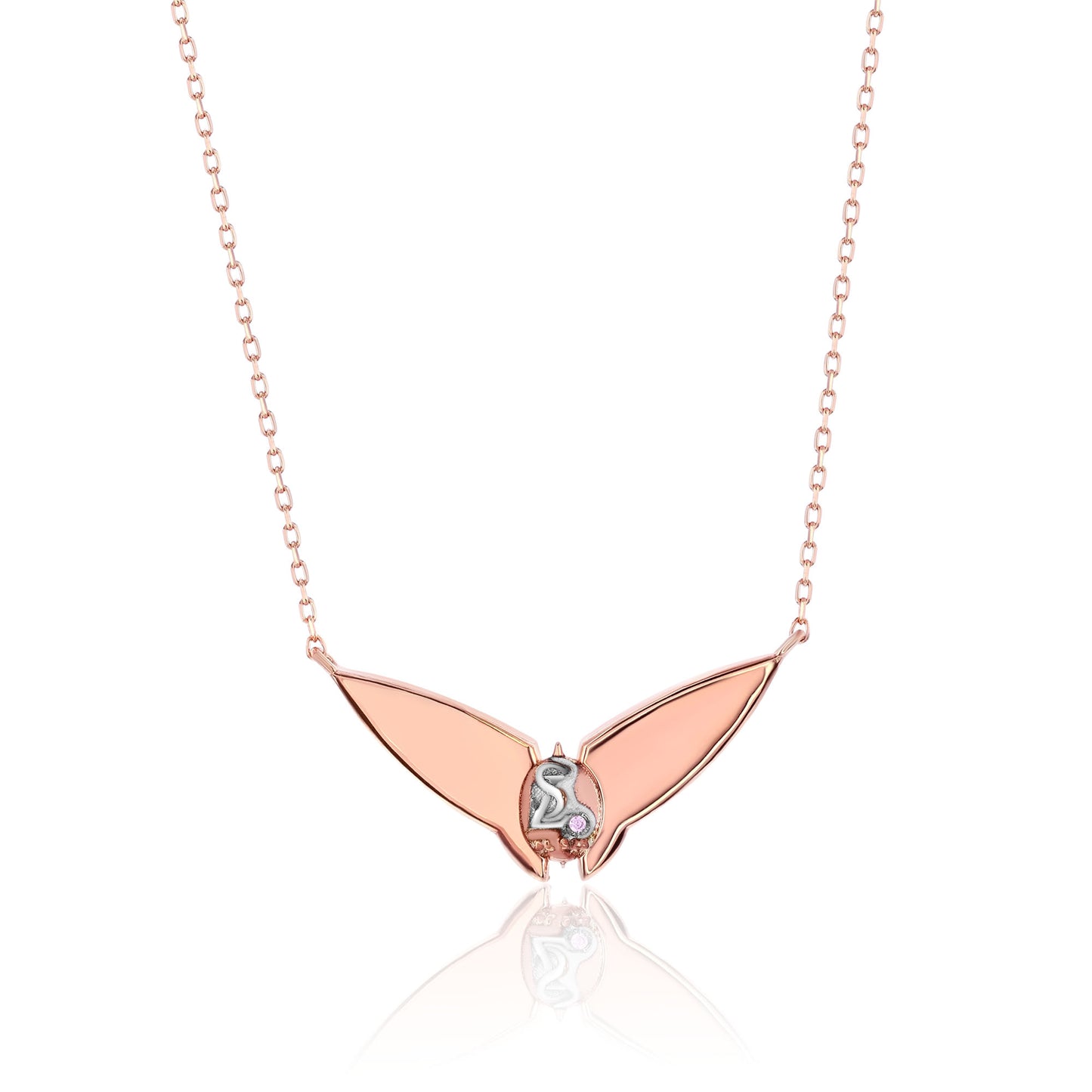 Suzy Levian Rose Sterling Silver Black Cubic Zirconia Bat Wings Necklace