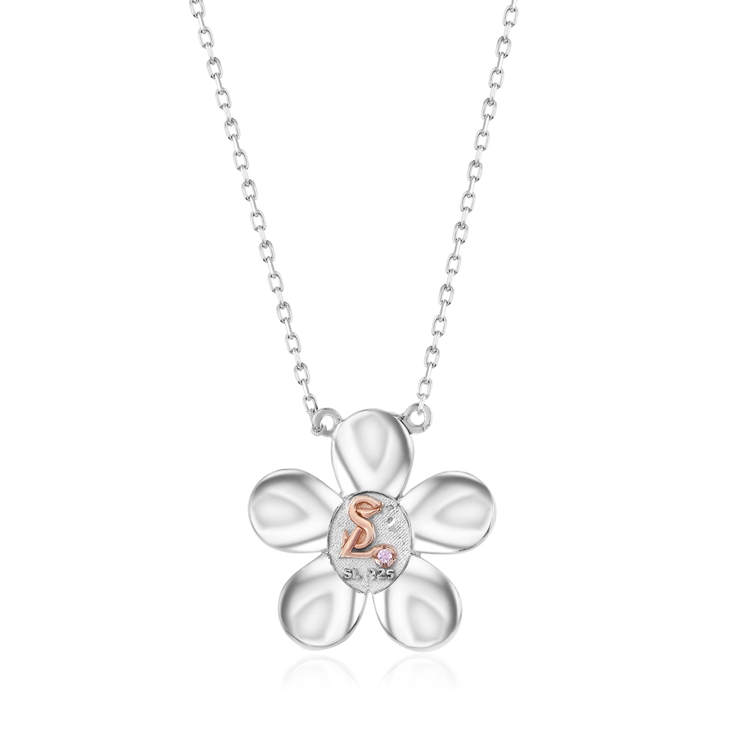 Suzy Levian White Sterling Silver White Cubic Zirconia Pave Round Flower Necklace