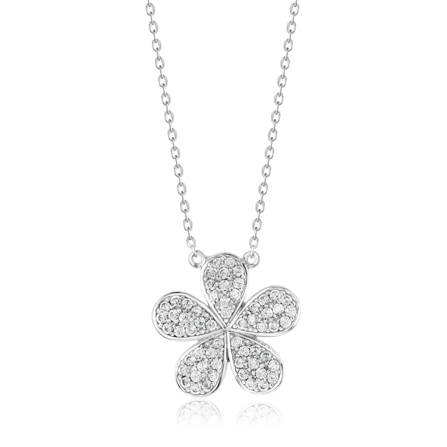 Suzy Levian White Sterling Silver White Cubic Zirconia Pave Round Flower Necklace