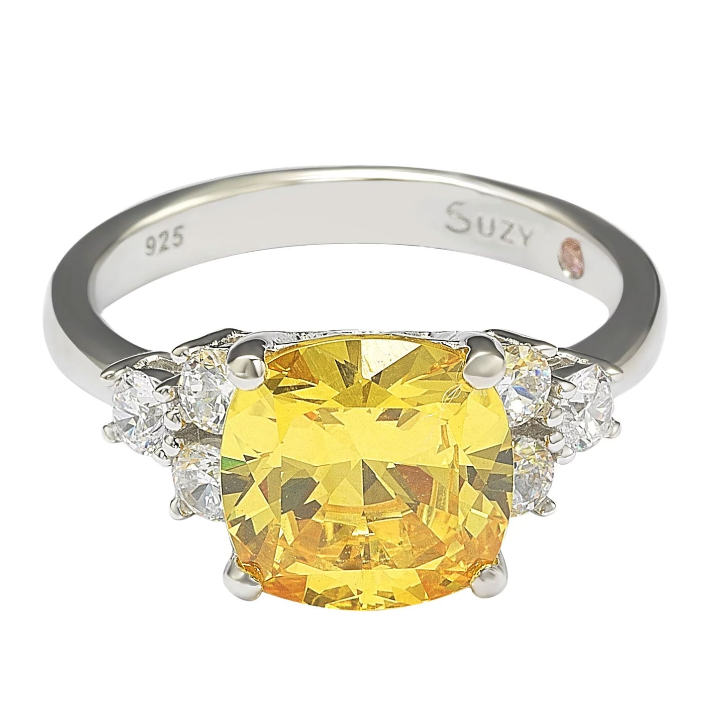 Suzy Levian Sterling Silver Yellow Cubic Zirconia Engagement Ring