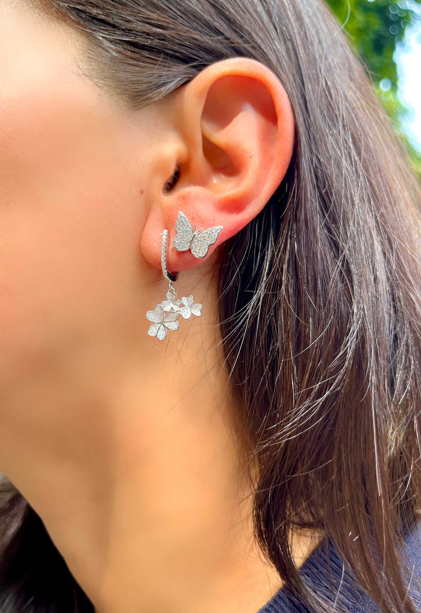 Suzy Levian Sterling Silver Pave Cubic Zirconia Butterfly Earrings