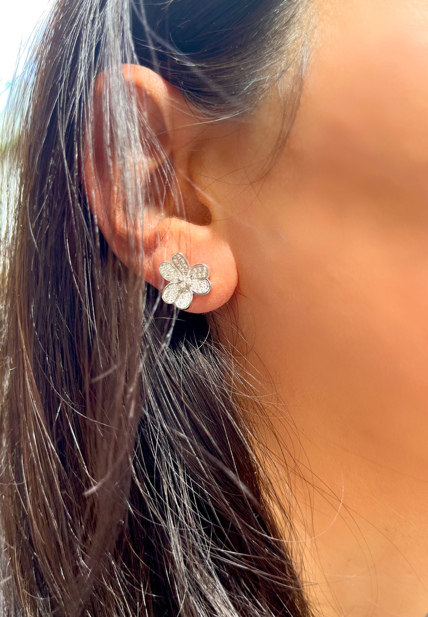 Suzy Levian Sterling Silver Cubic Zirconia 3-Flower Petal Earrings