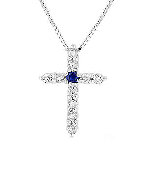 Suzy Levian 14k White Gold Diamond & Sapphire Cross Pendant